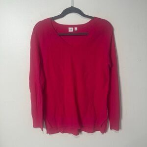 GAP Hot Pink Tunic Sweater V-Neck Size M Cotton/Nylon/Acrylic